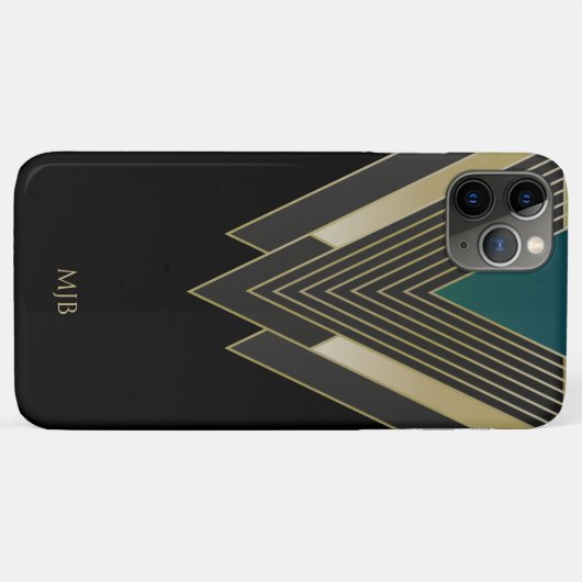 Zwart en goudkunstdecopatroon met monogram Case-Mate iPhone case (Achterkant (horizontaal))