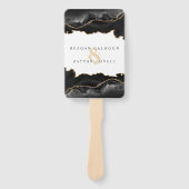 Zwart en goudmarmer Agate Modern Elegant Wedding Handwaaier (Voorkant)