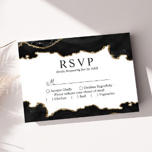 Zwart en goudmarmer Agate Modern Elegant Wedding RSVP Kaartje