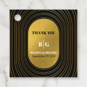 Zwart en goudmatig minimalistisch pleisterhuwelijk bedankjes labels (Voorkant)