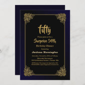 Zwart en goudverassing 50e verjaardag kaart (Voorkant / Achterkant)