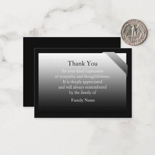 Zwart en gradiënt grijs na begrafenis Dank u Notitiekaartje (Voorkant / Achterkant in situ)
