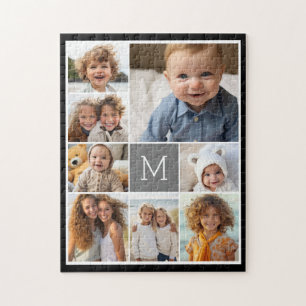 Zwart en grijs 8 foto collage - klassiek monogram legpuzzel