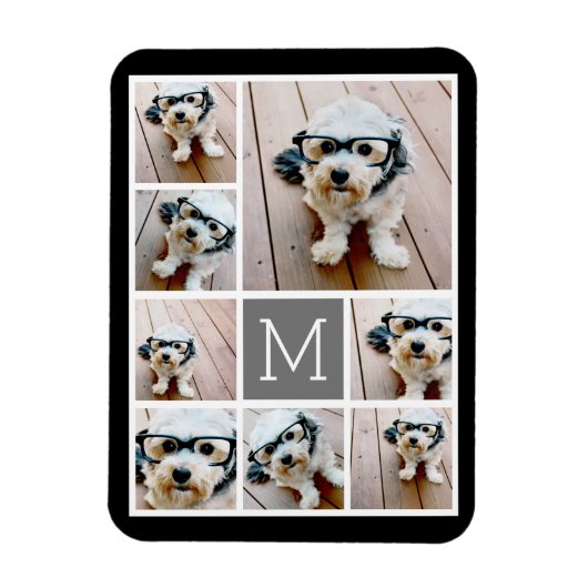 Zwart en grijs 8 Foto collage - met monogram Magneet (Verticaal)