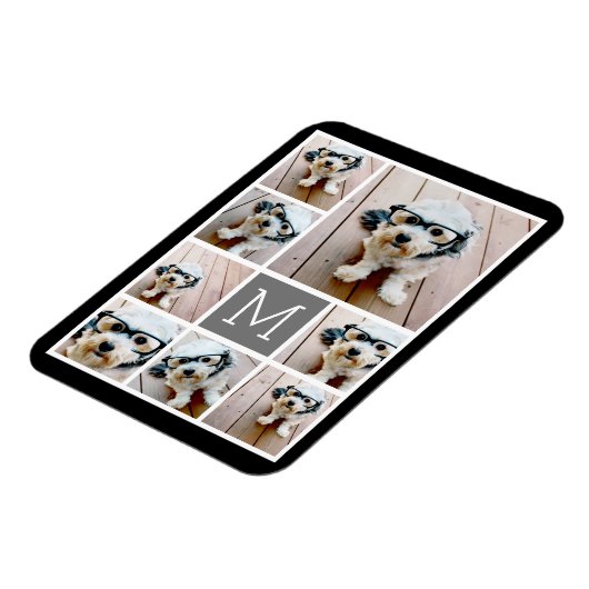 Zwart en grijs 8 Foto collage - met monogram Magneet (Linkerzijde)