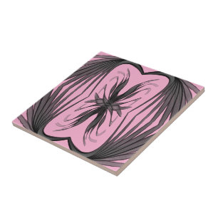Zwart en grijs abstract gespiegeld gevederd blad tegeltje