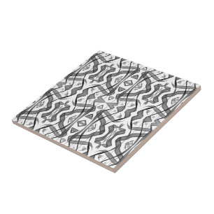 Zwart en grijs Abstract gespiegelde gevederde blad Tegeltje