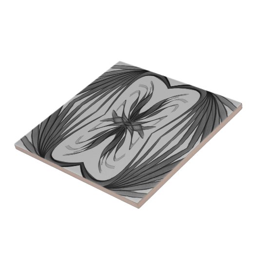 Zwart en grijs Abstract gespiegelde gevederde blad Tegeltje (Zijkant)