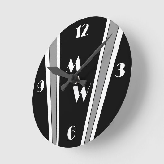 Zwart en grijs Art Deco Design monogram Ronde Klok (Hoek)