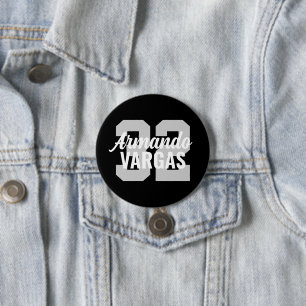 Zwart en Grijs Atleet Jersey Nummer Ronde Button 7,6 Cm