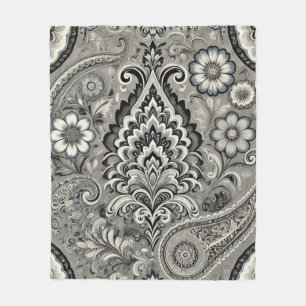 Zwart en grijs Bloemen Paisley Elegance Fleece Deken