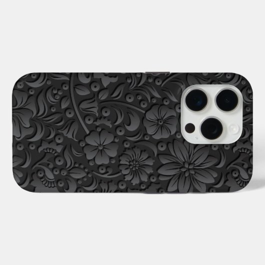 Zwart en grijs bloemenpatroon reliëf look Case-Mate iPhone case (Achterkant (horizontaal))