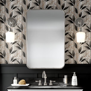 Zwart en grijs botanisch blad behang