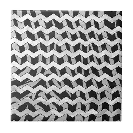 Zwart en grijs Chevron Zebra patroon Tegeltje (Voorkant)