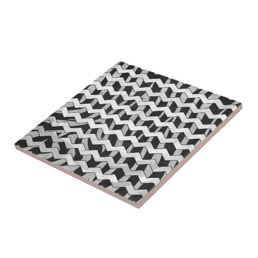 Zwart en grijs Chevron Zebra patroon Tegeltje (Zijkant)
