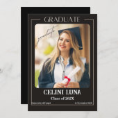 Zwart en grijs Classic Photo Afstuderen Aankondigi Kaart (Voorkant / Achterkant)