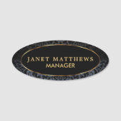 Zwart en Grijs Damast met Gouden Versiering Ontwer Naamplaatje (Voorkant)