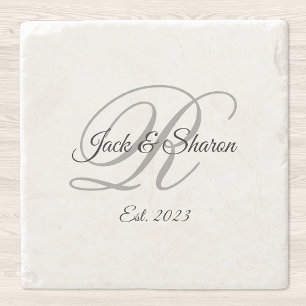Zwart en grijs fancy geschrift monogram stenen onderzetter