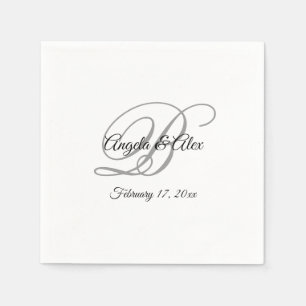 Zwart en grijs Fancy Script Monogram wit Servet