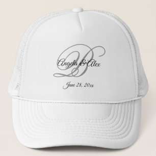 Zwart en grijs fancy script trouwmonogram trucker pet