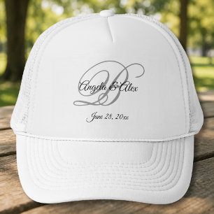 Zwart en grijs fancy script trouwmonogram trucker pet