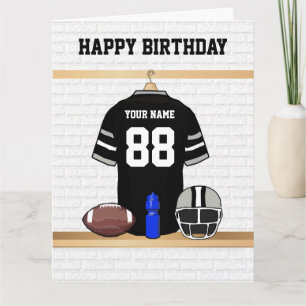 Zwart en grijs Football Jersey Happy Birthday Kaart