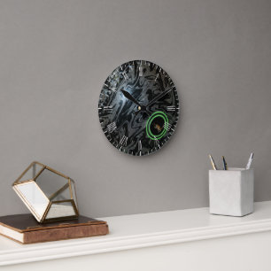 Zwart en grijs gazon kom, wandklok ronde klok