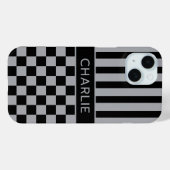 Zwart en grijs geruit gestreept gepersonaliseerd Case-Mate iPhone case (Achterkant (horizontaal))