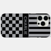 Zwart en grijs geruit gestreept gepersonaliseerd Case-Mate iPhone case (Achterkant (horizontaal))