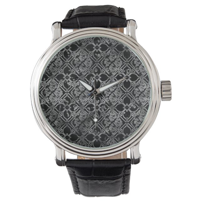 Zwart en grijs Grunge Bloemenhorloge Horloge (Voorkant)
