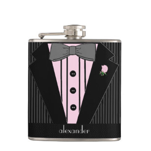 Zwart en grijs in Stripe Tuxedo-Wedding Heupfles