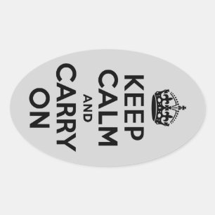 Zwart en grijs kalm houden en doorgaan ovale sticker