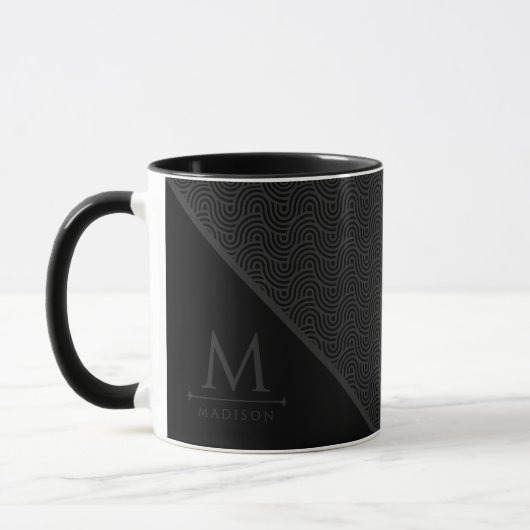 Zwart en grijs Moderne geometrische Wavy gebogen l Mok (Links)
