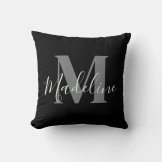 Zwart En Grijs Monogram Elegant Kussen
