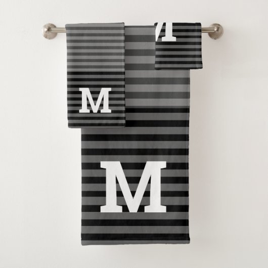 Zwart en grijs ombre gestreept monogrammen bad handdoek (Insitu)
