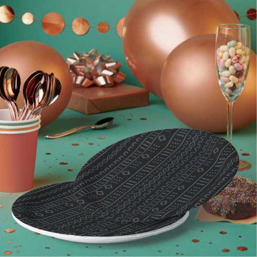 Zwart En Grijs Ontwerper Mudcloth Papieren Bord (Multi)