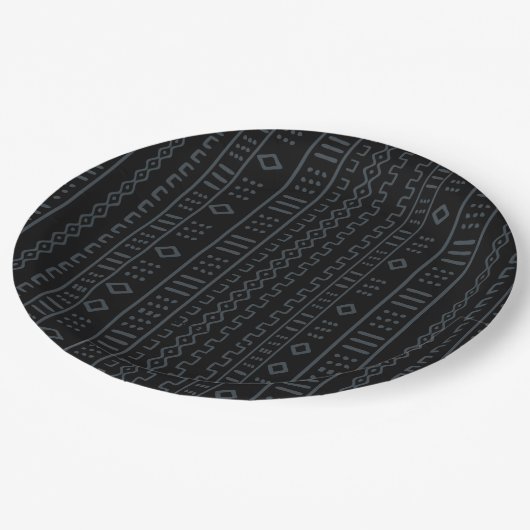 Zwart En Grijs Ontwerper Mudcloth Papieren Bord (Gekanteld)
