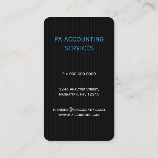Zwart en Grijs Pinstripe Suit Verticale Accountant Visitekaartje (Achterkant)