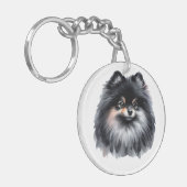 Zwart en grijs Pomeranian Sleutelhanger (Voorkant Links)