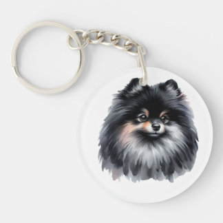 Zwart en grijs Pomeranian Sleutelhanger