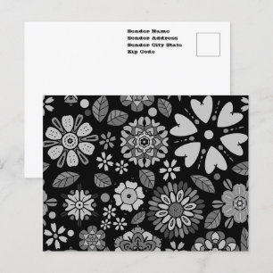 Zwart En Grijs Retro Bloem Kunst Naadloos Patroon Briefkaart