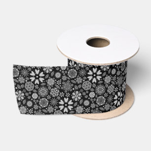 Zwart en grijs retro bloemkunst naadloos patroon lint