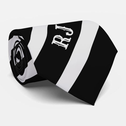 Zwart en grijs Stropdas met monogram (Opgerold)