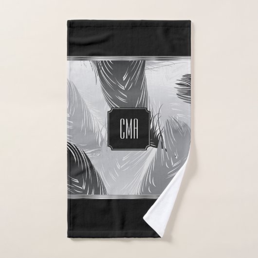 Zwart en grijs Ventilatorpatroon met monogram Bad Handdoek (Handdoek)