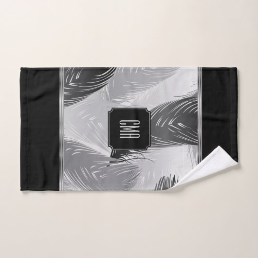 Zwart en grijs Ventilatorpatroon met monogram Bad Handdoek (Handdoek)