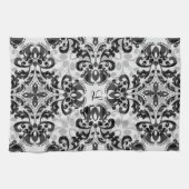 Zwart en grijs Victoriaans damast decor Theedoek (Horizontaal)