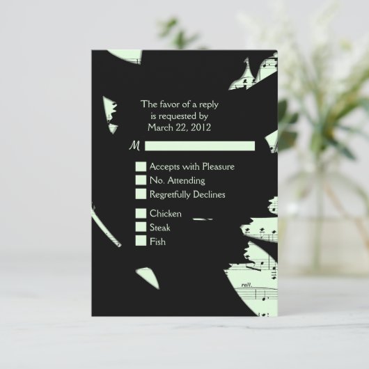 Zwart en Groen Abstract Muziek RSVP met Menu Keuze (Staand voorkant)