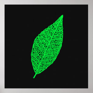 Zwart en groen blad skelet lijnkunst poster