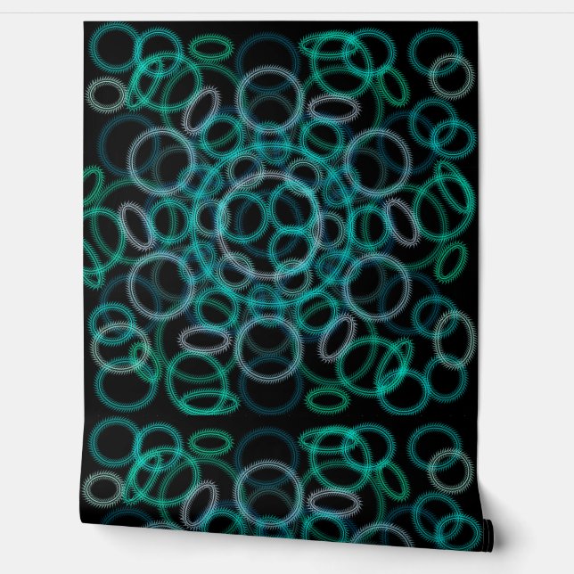 Zwart en groen cirkelenpatroon behang (Afrollen)