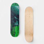 Zwart en groen computer code schedel #3 skateboard (Voorkant)